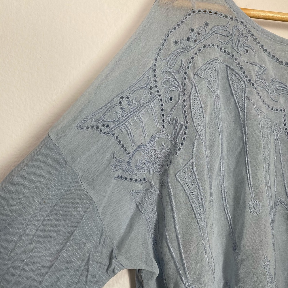 SOLD Free People • Sheer Blue Embroidered Eyelet Blouse - Picture 6 of 16